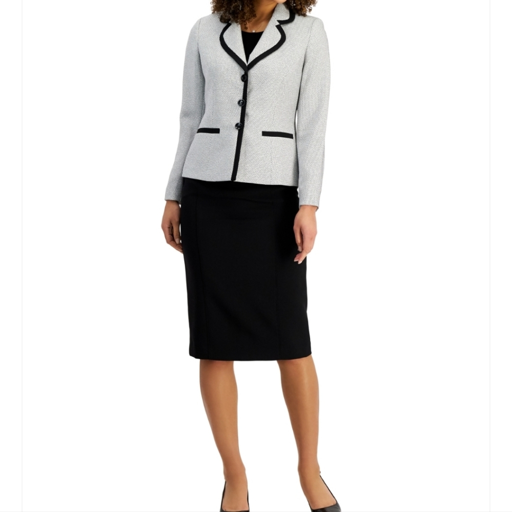 ♡FINAL PRICE♡ Le Suit Women's Contrast Skirt Suit In White/Black ModeSen